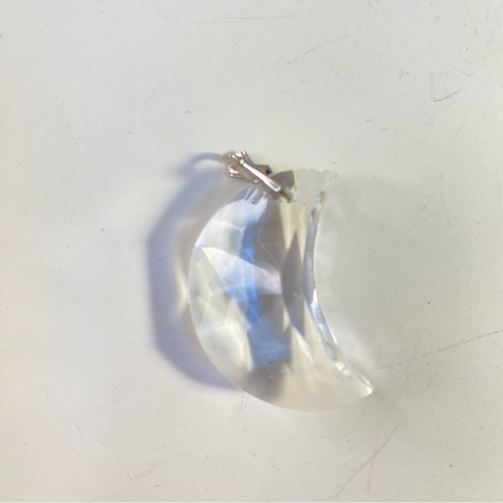 Vintage Glass Crystal Half-Moon Suncatcher With Silver-Tone Cap